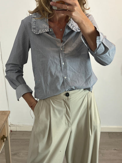 MAJE. Blue striped blouse with collar detail. Size 1 (S)