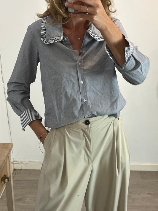 MAJE. Blue striped blouse with collar detail. Size 1 (S)