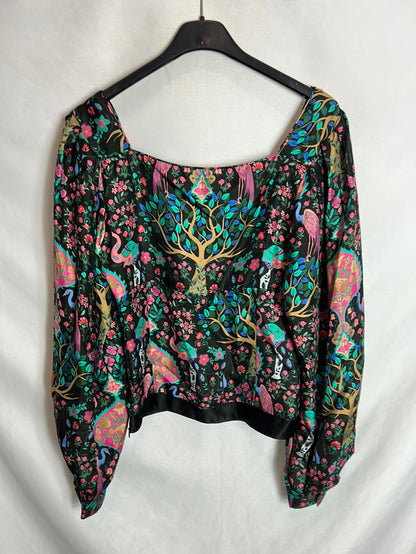 SANDRO. Total look blusa y falda midi estampada. T 1(S)