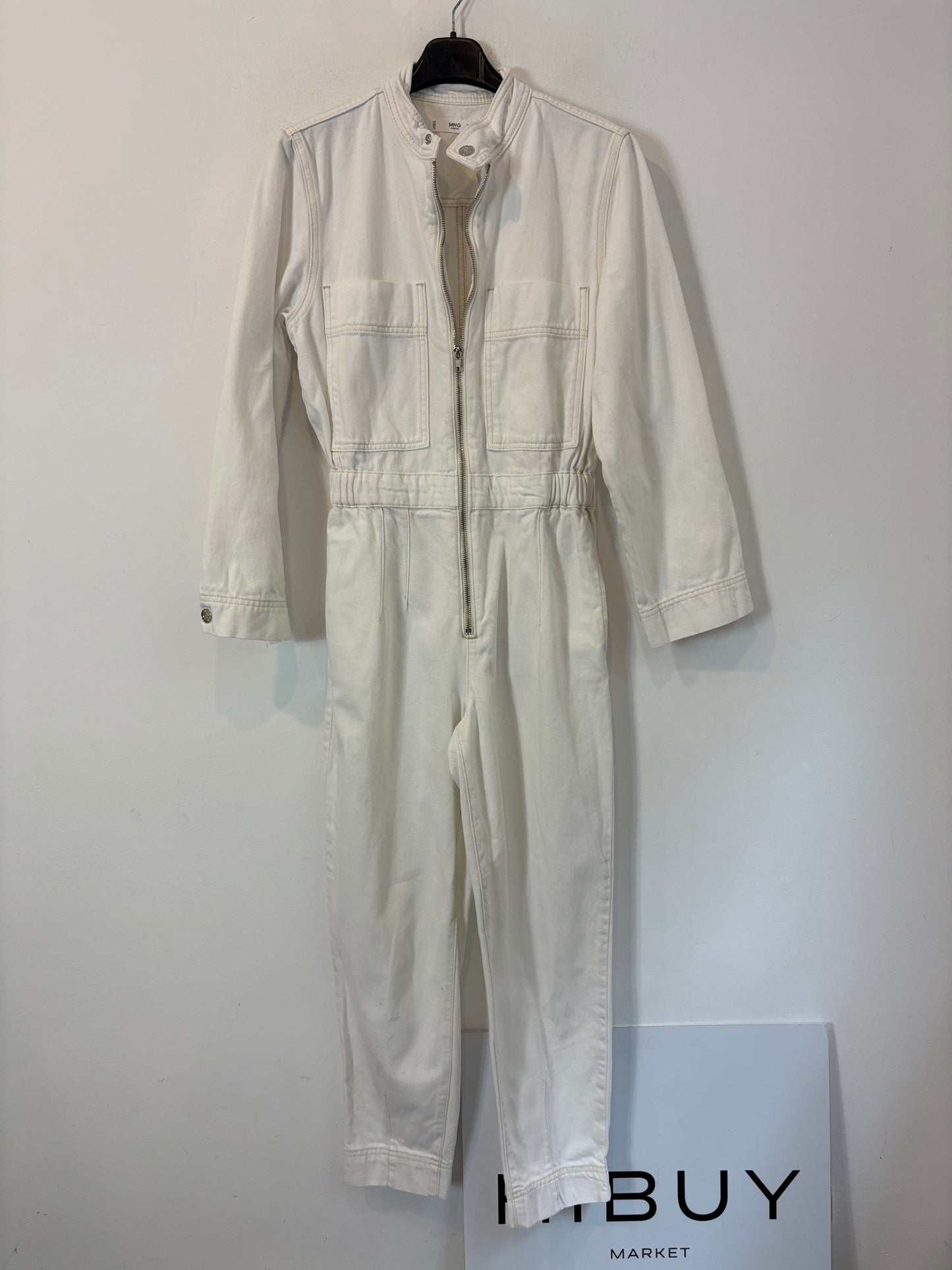 MANGO.  Mono denim largo blanco