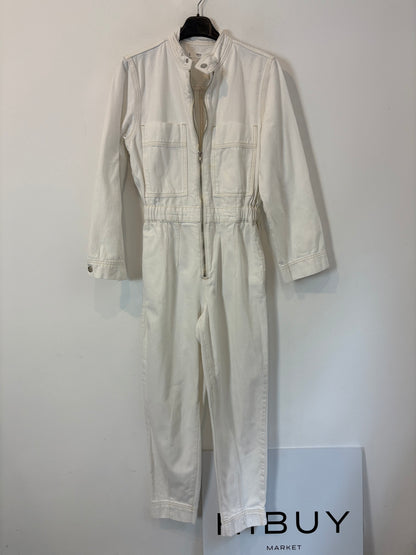 MANGO.  Mono denim largo blanco