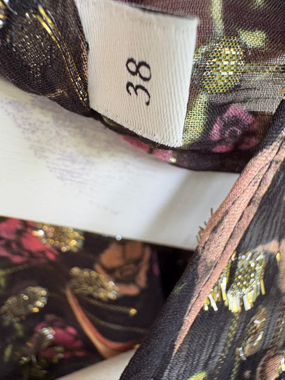 SANDRO. Vestido largo seda semitransparente. T 38