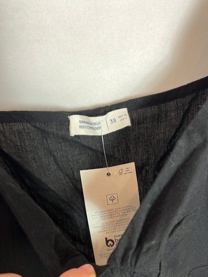 Vestido negro algodón  y Lino midi. T 38