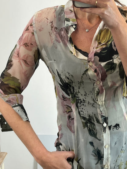 PAUL SMITH. Blusa semi transparente flores. T S