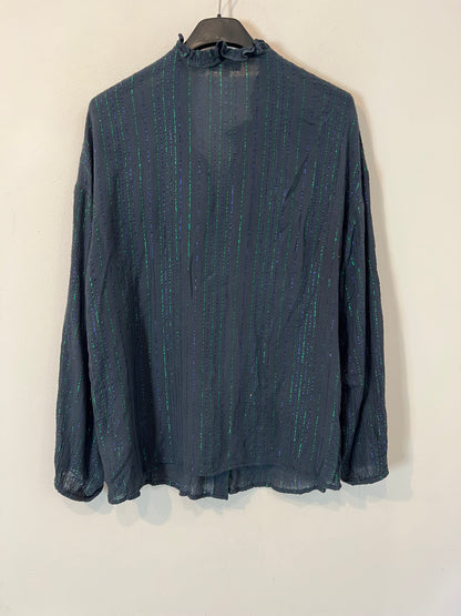 NICOLÍ. Blusa azul textura rayas metálicas T.m