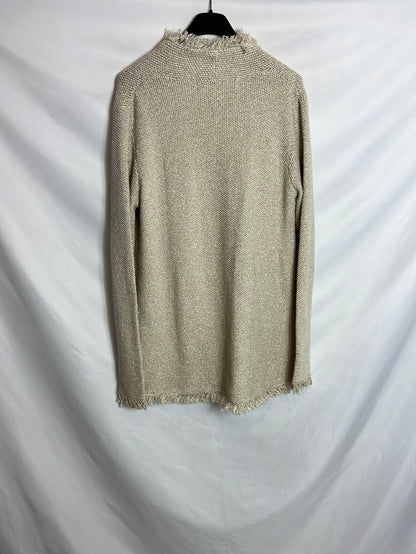 ZARA. Chaqueta punto beige hilos dorados. T M
