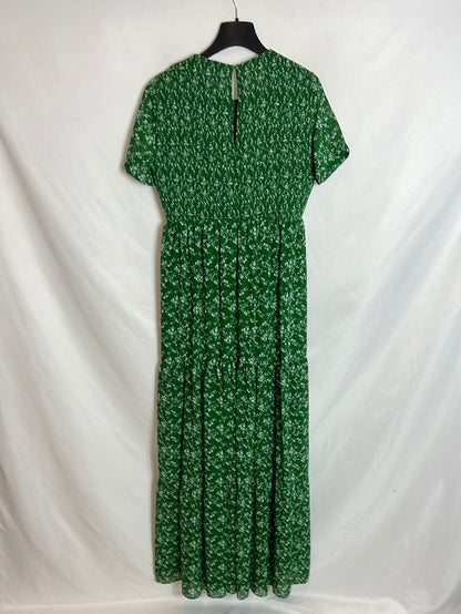 ZARA. Long green floral dress T.xs