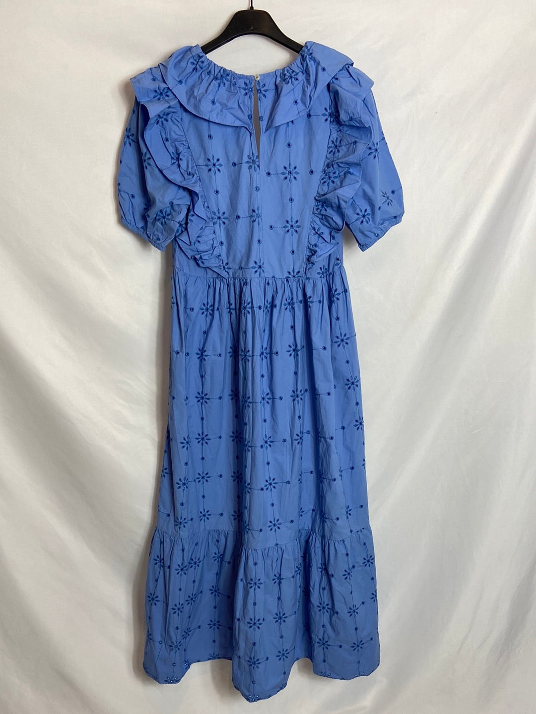 ZARA. Vestido midi azulòn troquelado T.XS