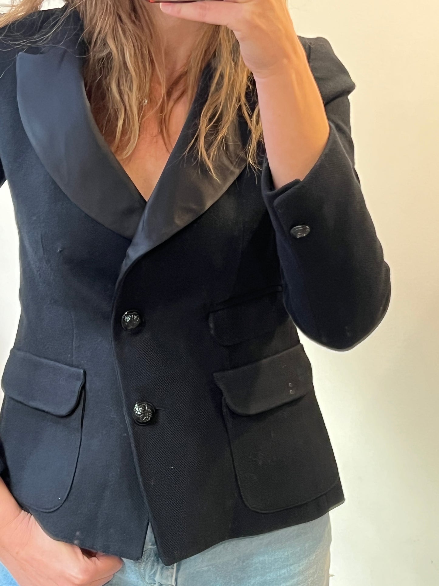 MAJE. Blazer textura solapa negra. T 38 (tara)