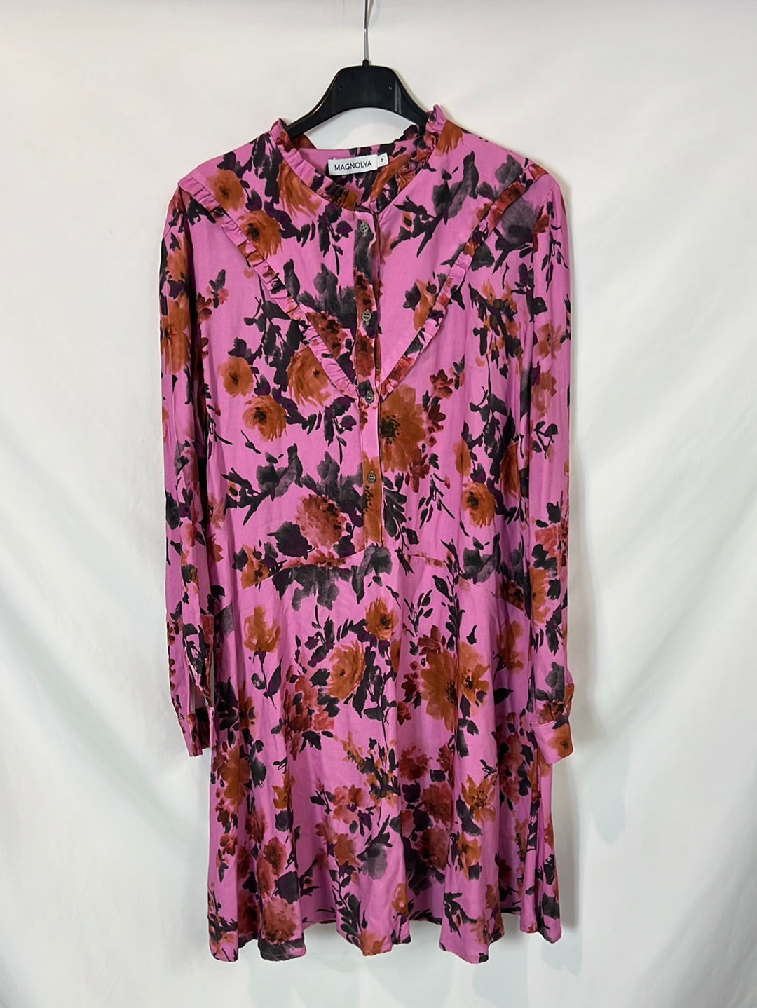 MAGNOLYA. Vestido corto rosa flores T.0(s/m)