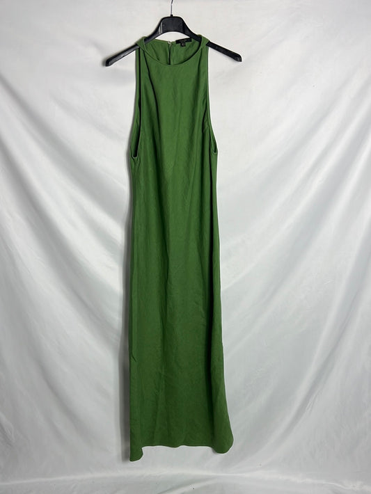 MASSIMO DUTTI. Green linen halterneck midi dress. TM