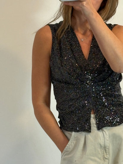 ZARA. Top lentejuelas mini negro