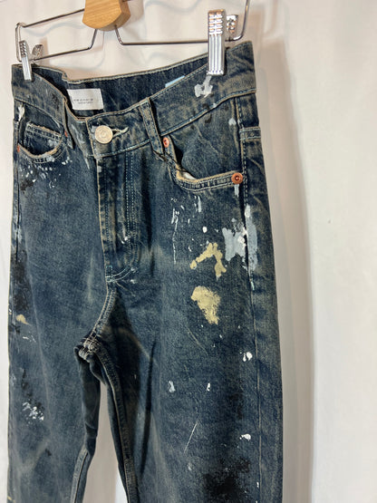 ZARA. Denim pata ancha detalle pintura. T 36