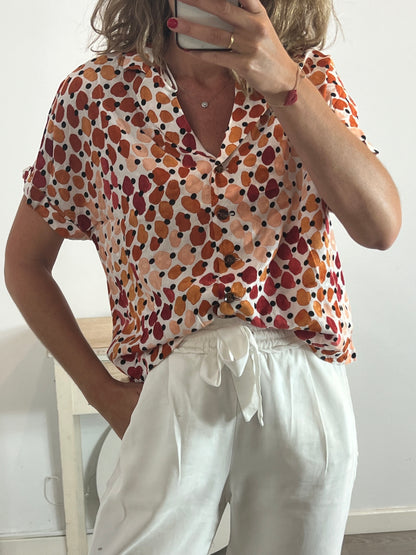 MANGO. Blusa estampada manga corta T.l