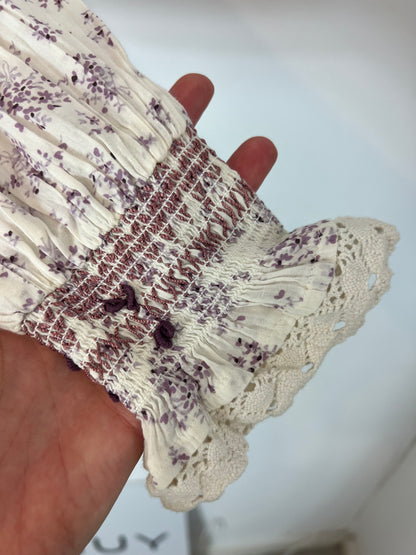 MAKSU. Beige blouse purple flowers Ts