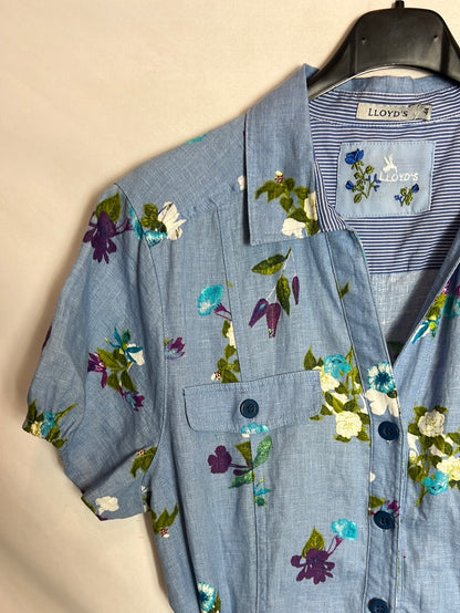 LLOYD'S. Blue linen dress with floral print. Size 44