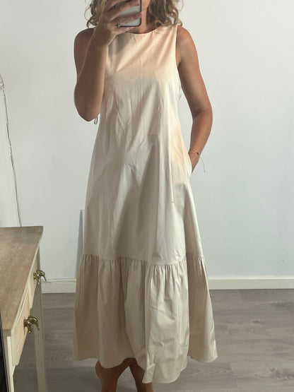 MASSIMO DUTTI. Beige midi dress with back detail. TXS
