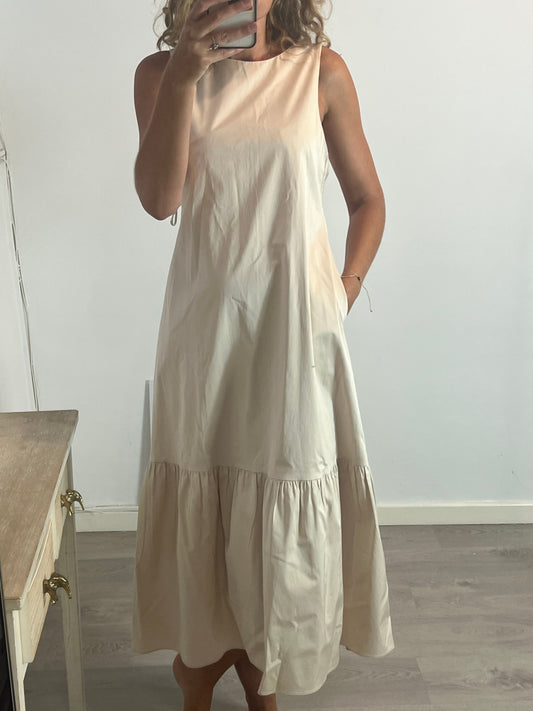 MASSIMO DUTTI. Beige midi dress with back detail. TXS
