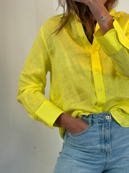 ZARA. Camisa lino amarilla. T S