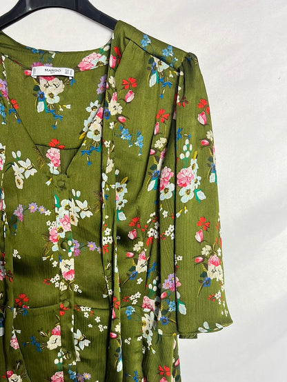 MANGO. Green printed midi dress. TM