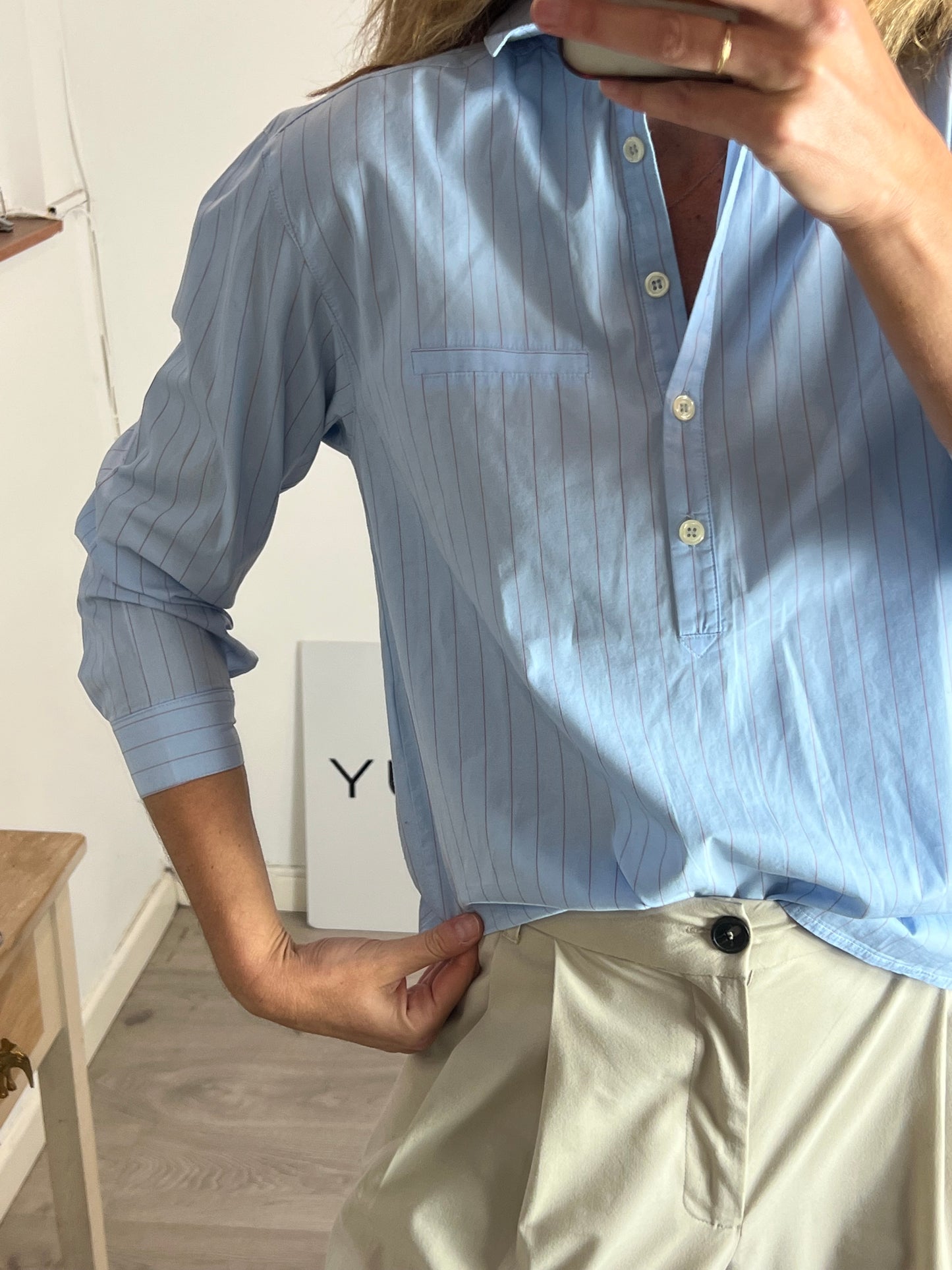 BEATRIZ FUSTER. Blusa azul rayas T.s