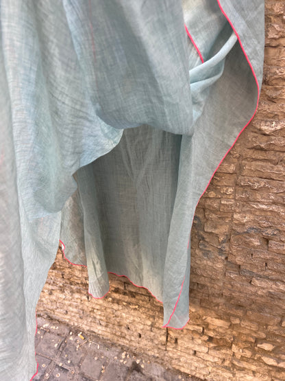 OTRAS. Vestido azul estilo kaftán detalle flúor. TU(s/m)