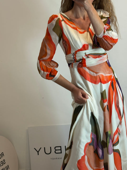 Vestido largo estampado mangas gasa