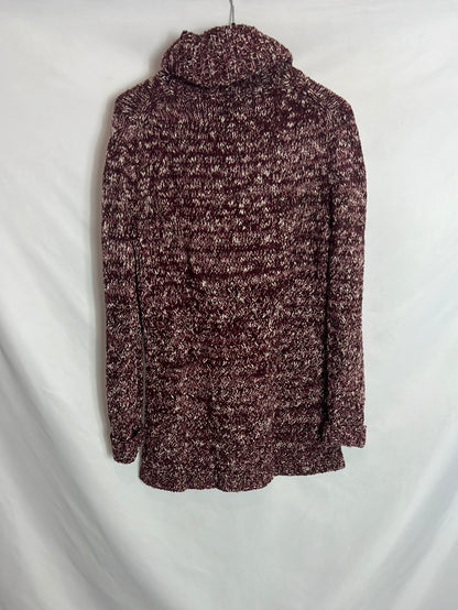 MASSIMO DUTTI. Jersey burdeos jaspeado largo. T M