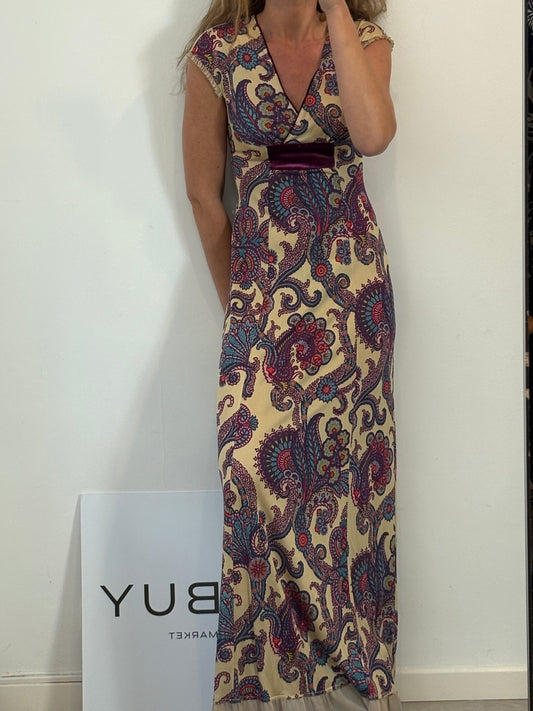 MONOPLAZA. Vestido largo estampado seda