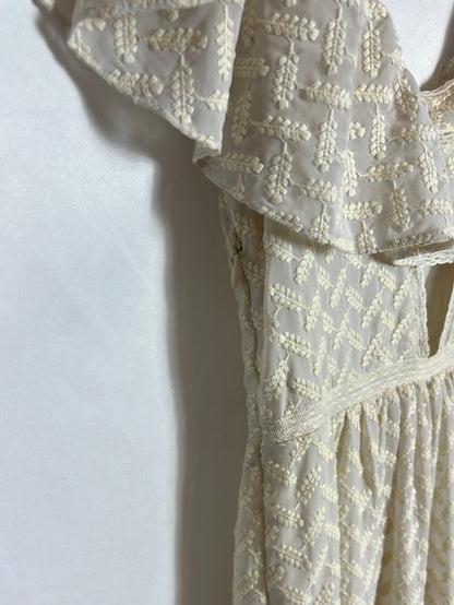 INTROPIA. Long, ecru-colored embroidered dress. Size 36