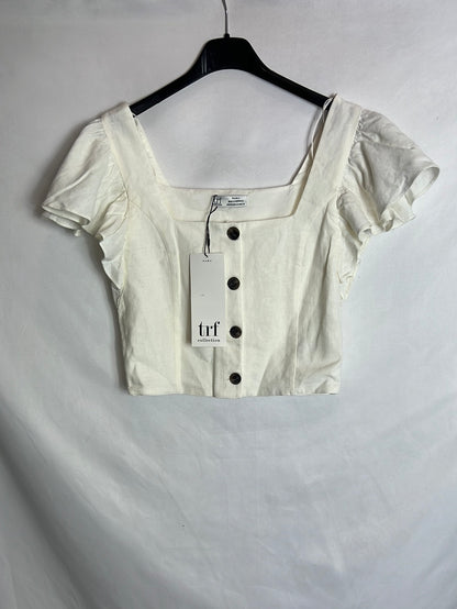 ZARA. Top blanco abotonado T.xs