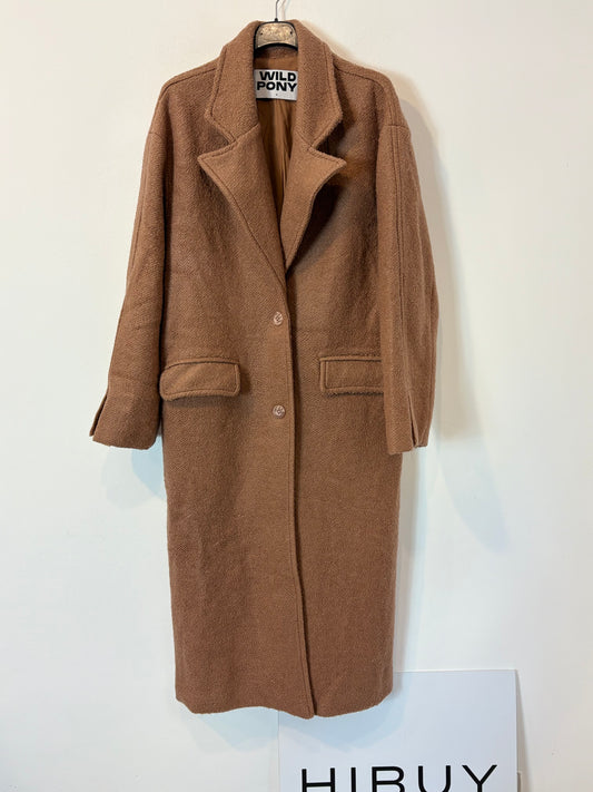 WILD PONY. Abrigo camel largo con lana