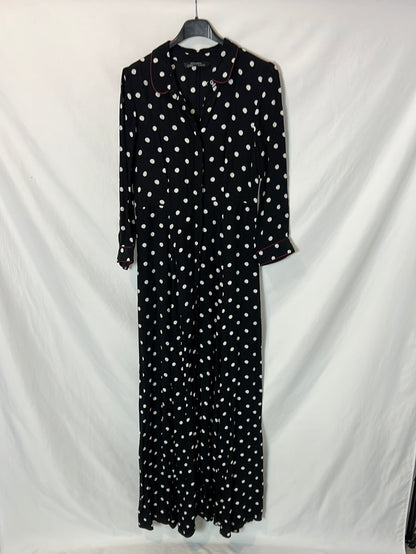 ZARA. Vestido negro largo lunares. T S