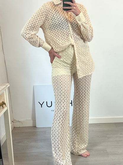 MANGO. Total look croché beige. T XS/S