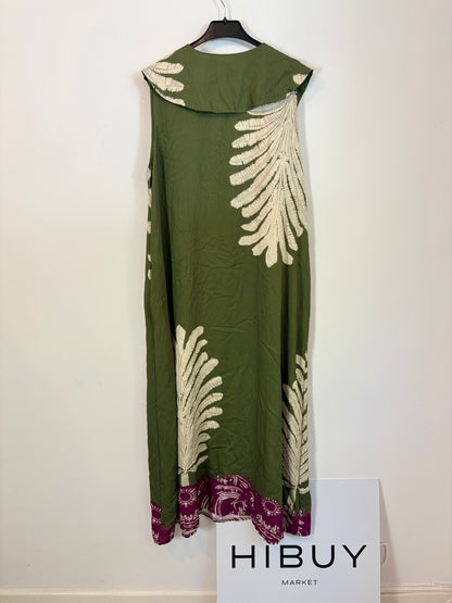 OTRAS. Vestido largo verde estampado. T M