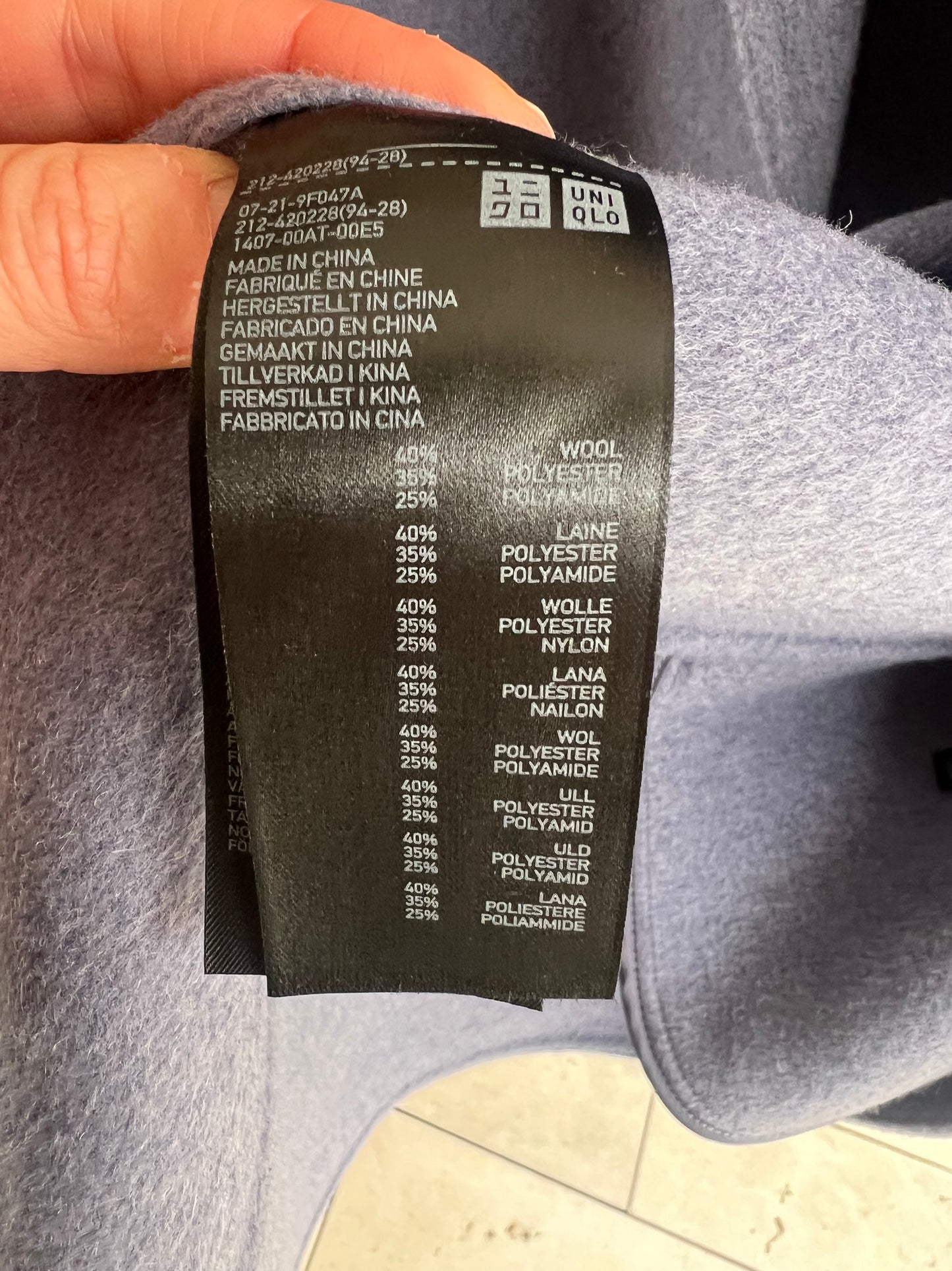 UNIQLO. Abrigo azul/morado lana mezcla. T XS (S)