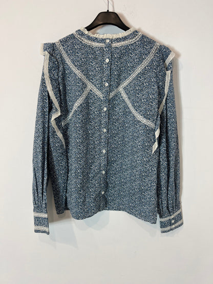 SEZANE. Blue printed blouse, size 40