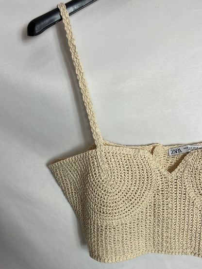 ZARA. Crop top beige crochet. T M