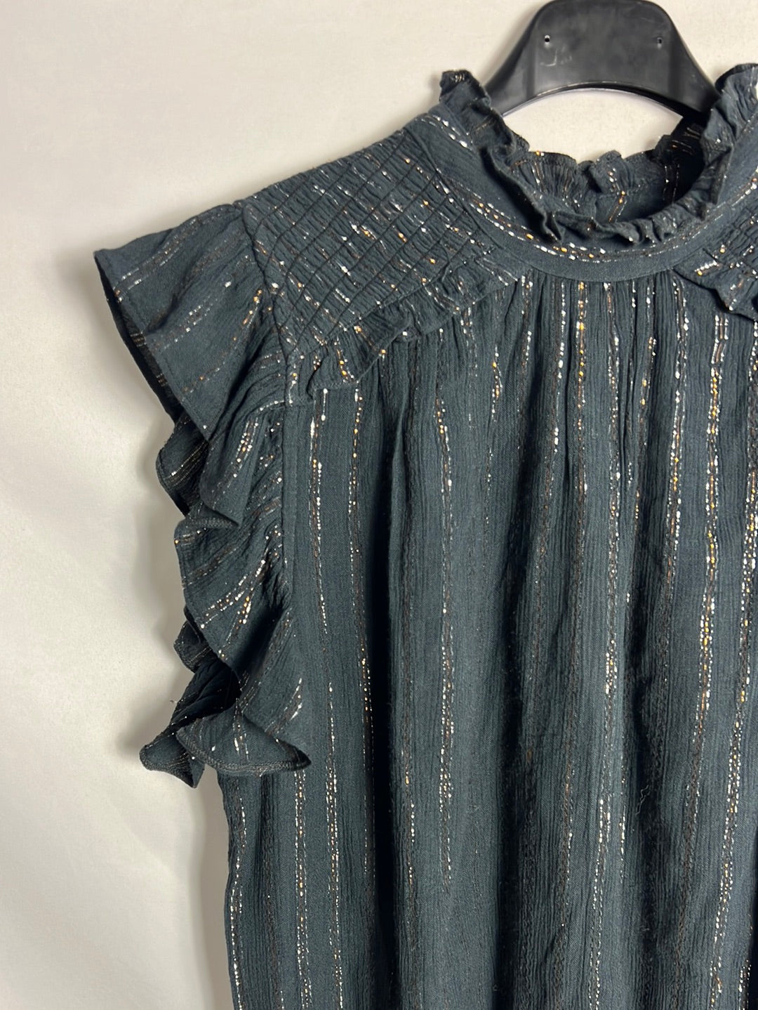 NICOLI. Vestido gris corto hilos brillo. T M