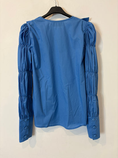 PARIS 64. Camisa azul manga fruncidos