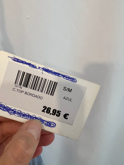 JUBYLEE. Top azul bordado T.s/m