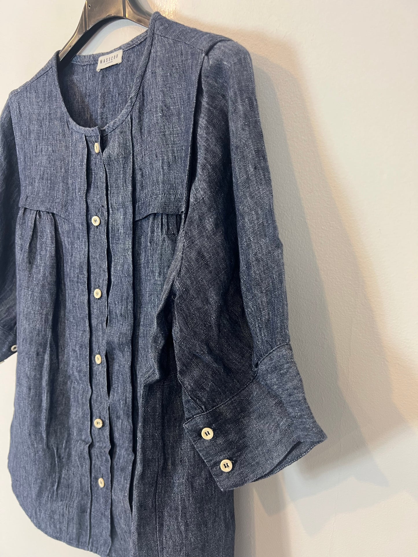 MASSCOB. Blusa azul lino T.s