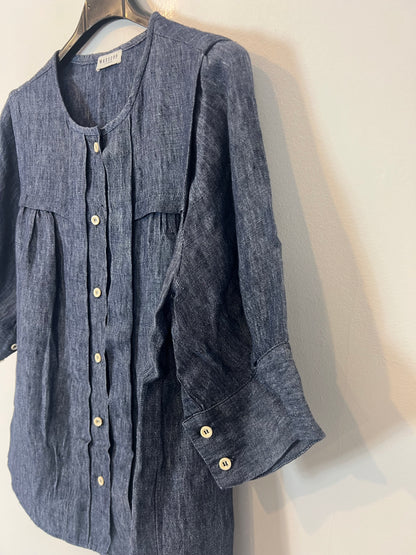 MASSCOB. Blusa azul lino T.s
