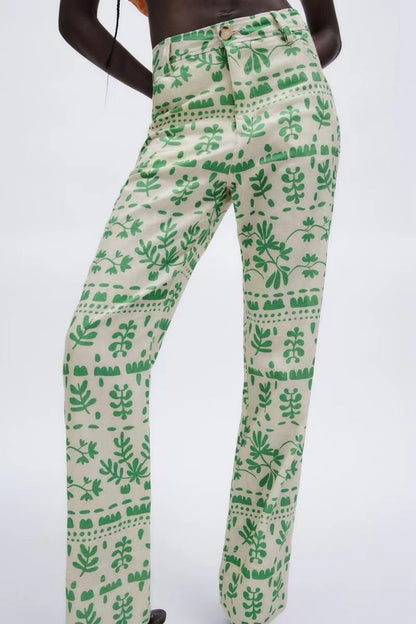 ZARA. Pantalón estampado con lino