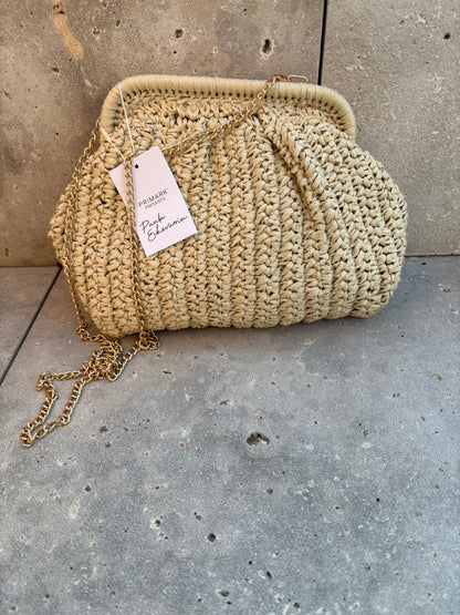 Bolso rafia  beige cadena dorada