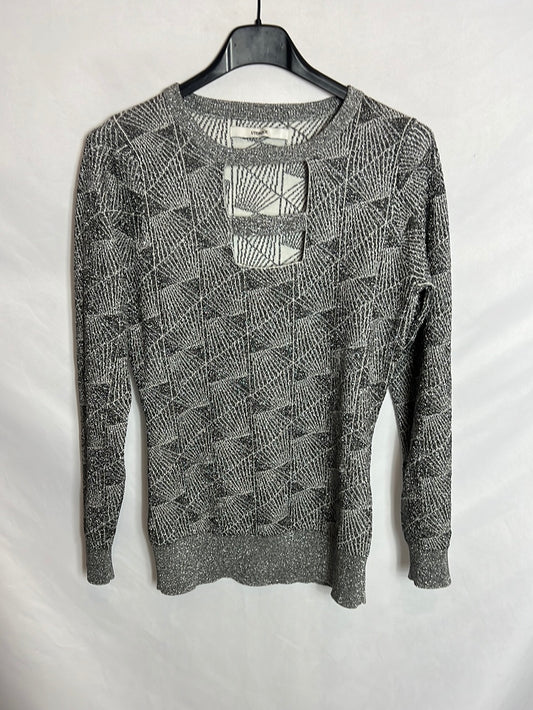 UTERQÜE . Jersey gris hilos plateados. T S