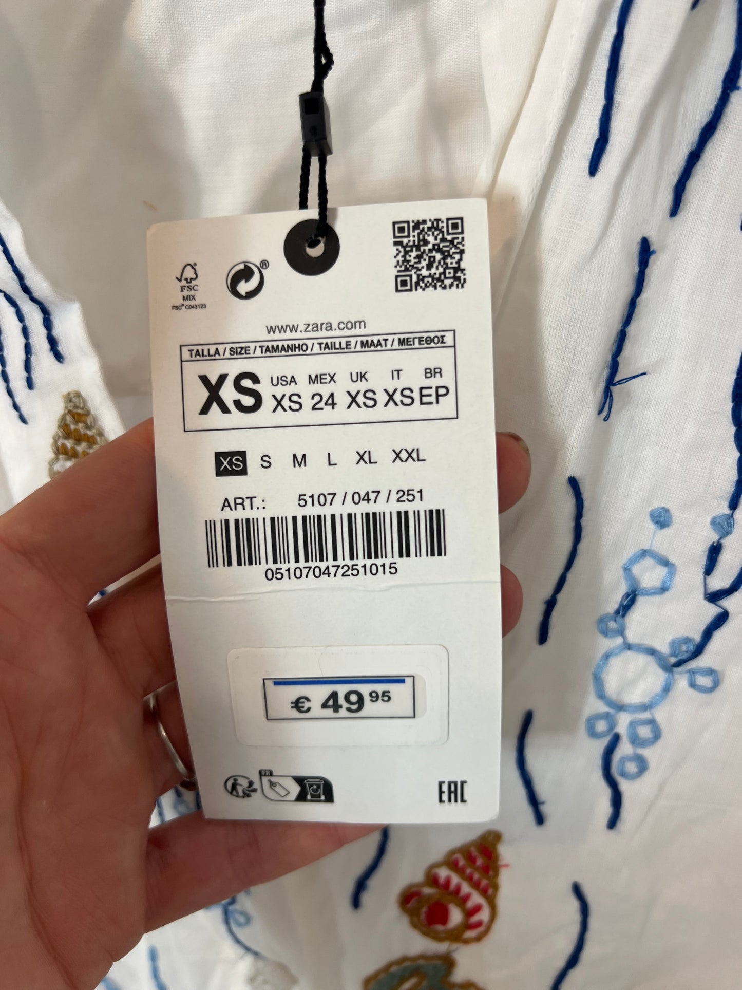 ZARA. Embroidered midi shirt dress. XS (S/M)