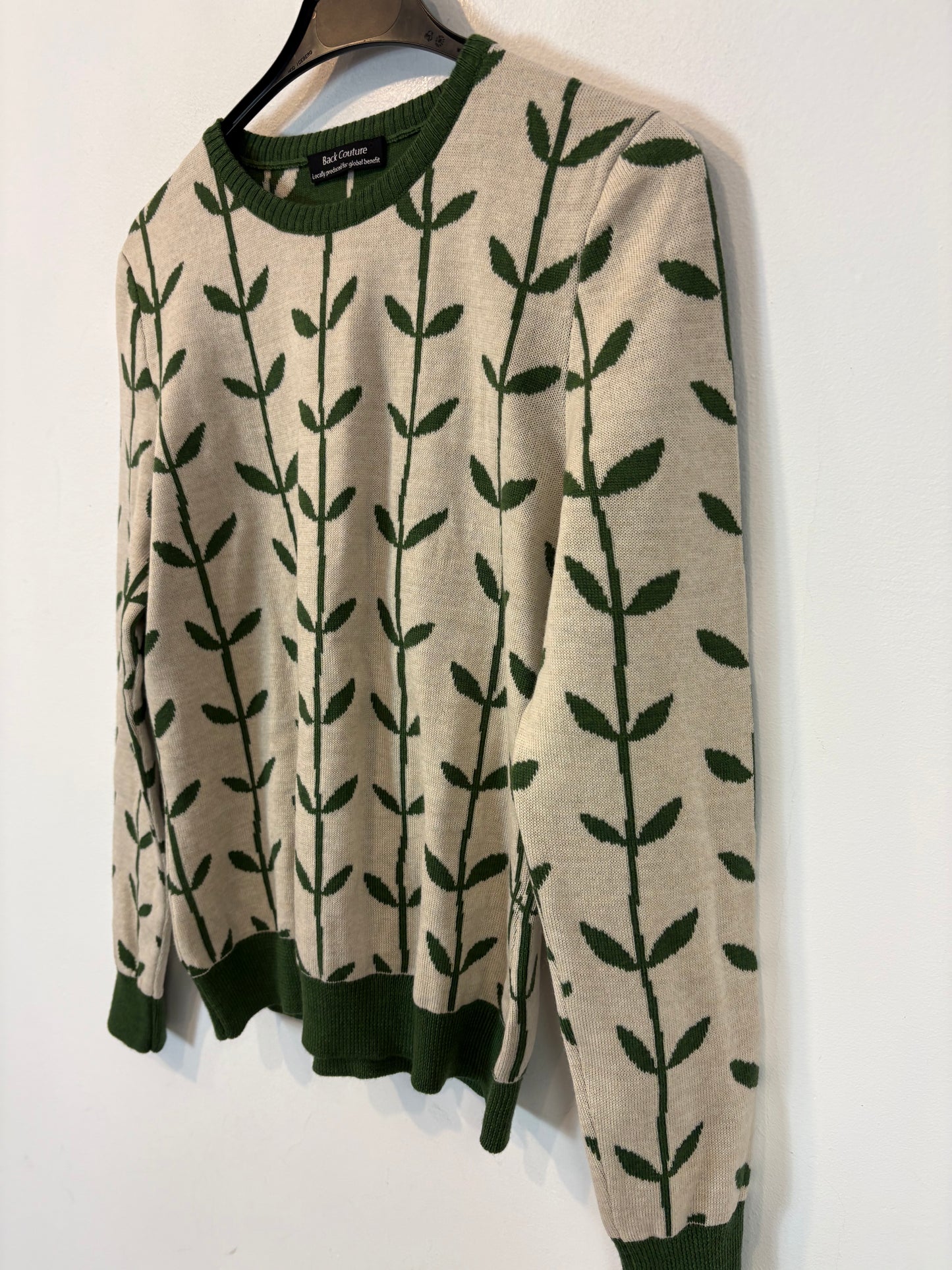 BACK COUTURE. Jersey merino hojas en verde