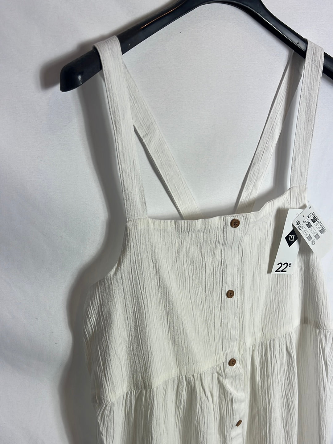 TEX. Vestido largo blanco textura. T L