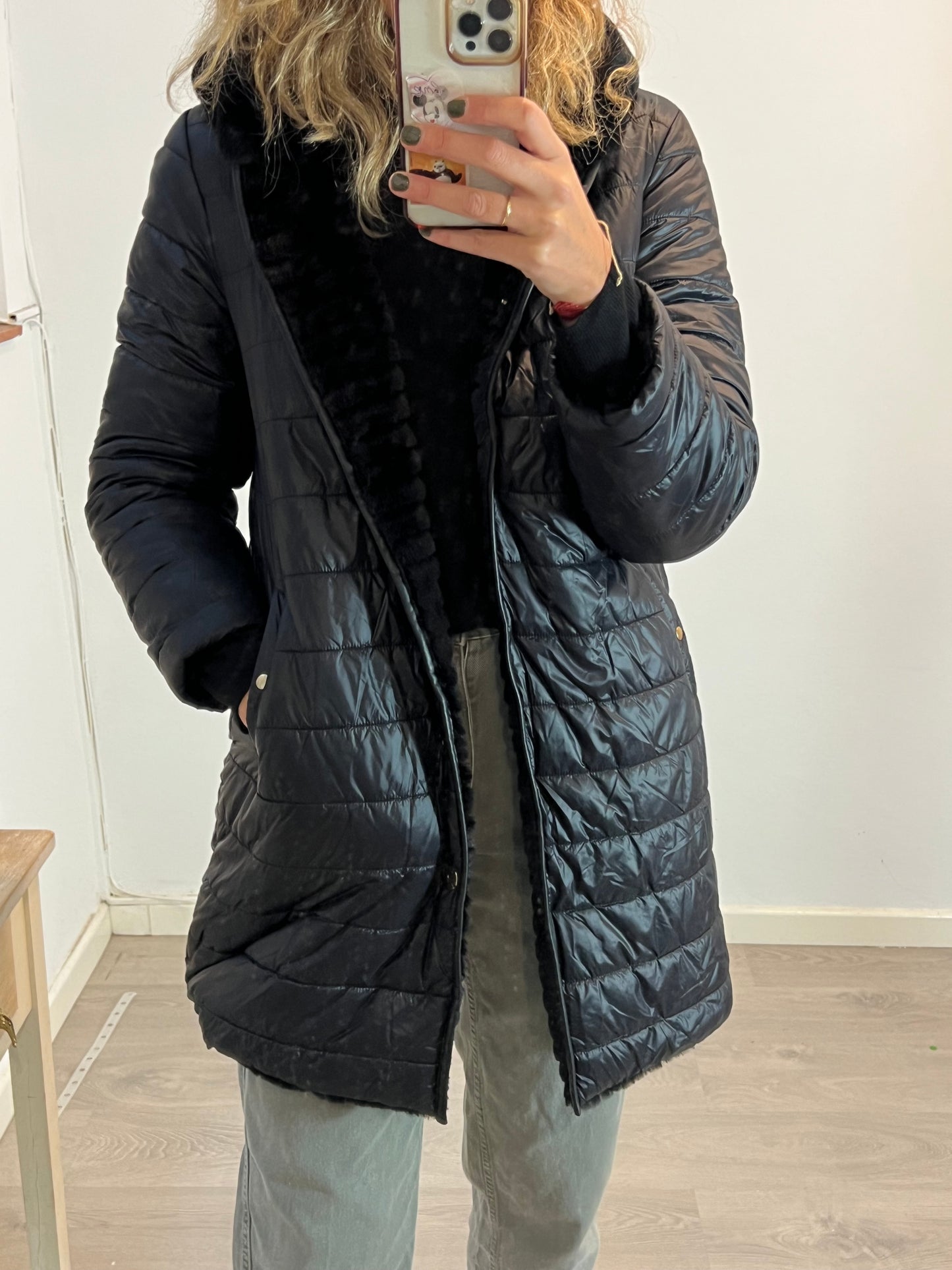 CORTEFIEL. Abrigo negro reversible T.m